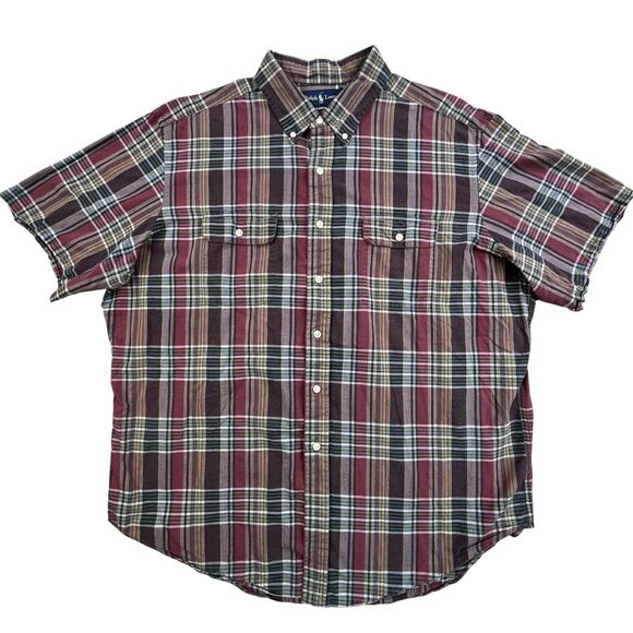 Polo Ralph Lauren Shirt Mens 2XL Button Up Short Sleeve Plaid Pony Classic Fit - Picture 1 of 8